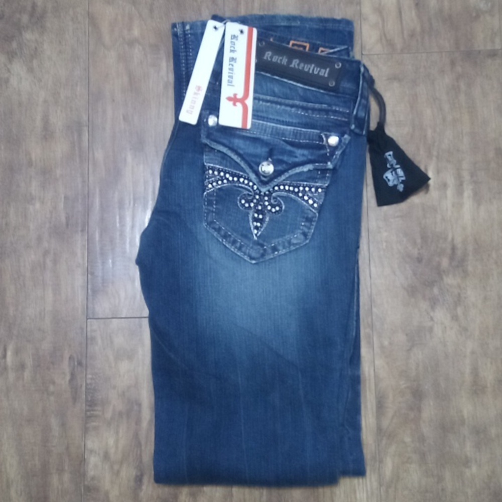 Rock Revival Women's 26 Skinny Sara Bejeweled Rhinestones Distressed NWT